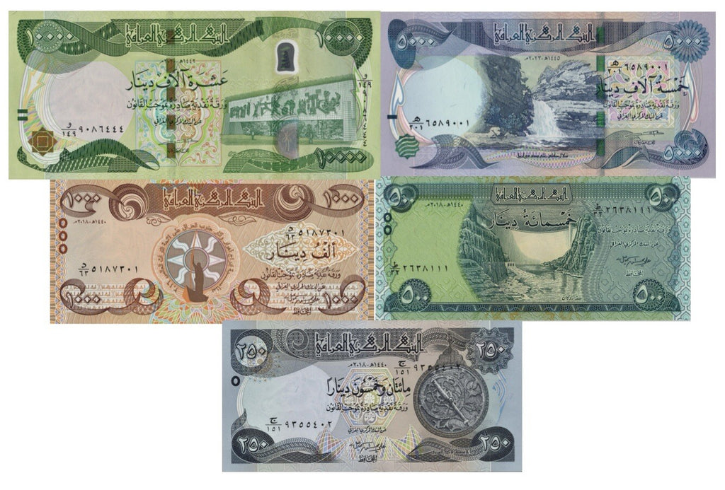 Iraq 10,000 5000 1000 500 250 Dinar Banknotes set UNC (16,750 IQD Total) New USA0