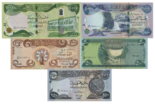 Iraq 10,000 5000 1000 500 250 Dinar Banknotes set UNC (16,750 IQD Total) New USA0