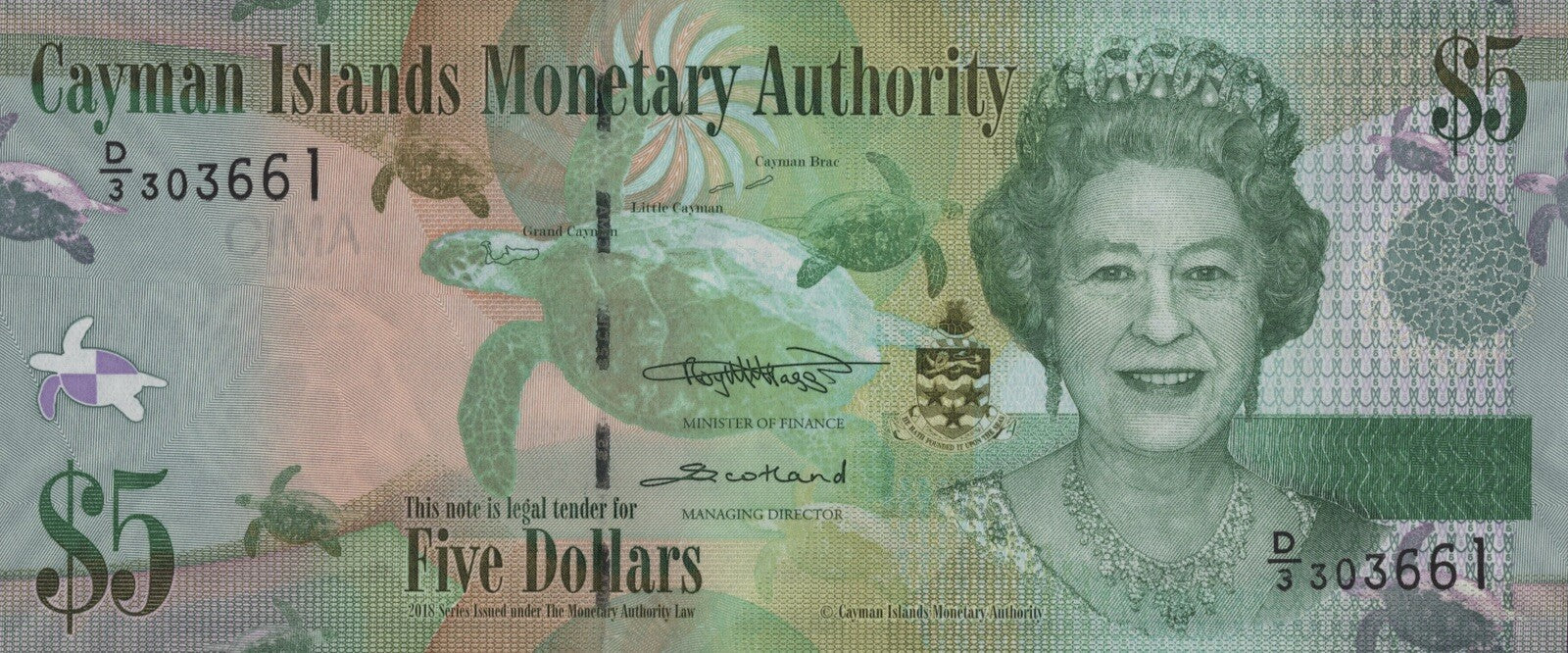 Cayman Islands 1, 5, 10 dollars 3 Pcs Set 2014 - 2018 UNC Queen Elizabeth II New8