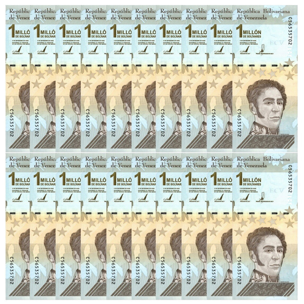 Venezuela 1 Million Bolivar Soberano qty 20 UNC Banknote 2020, New COA0