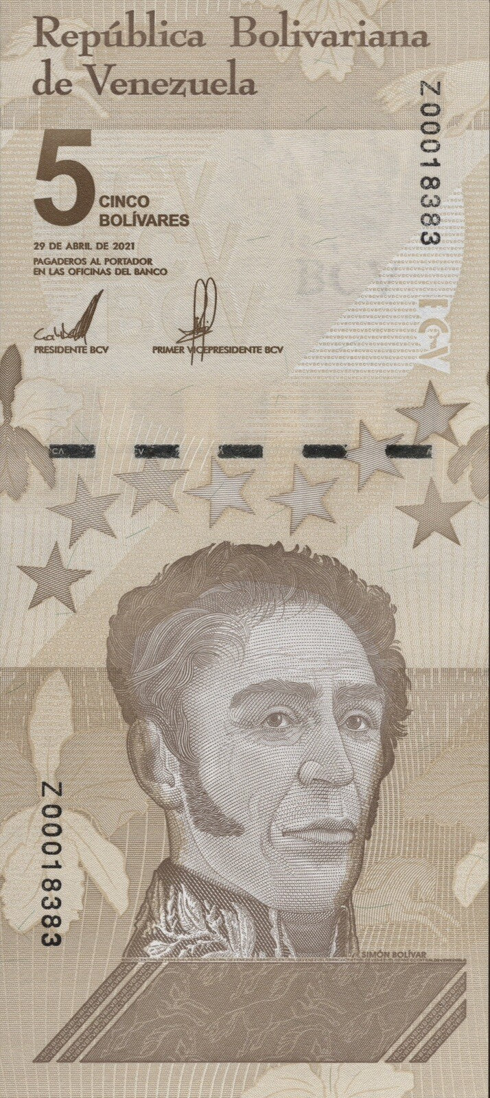 Venezuela 5 Digitales 2021 UNC 5 million bolivars soberano Z Rare *Replacement*1