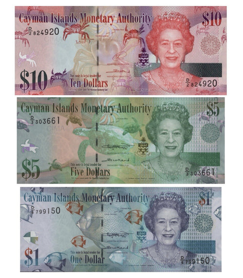 Cayman Islands 1, 5, 10 dollars 3 Pcs Set 2014 - 2018 UNC Queen Elizabeth II New0
