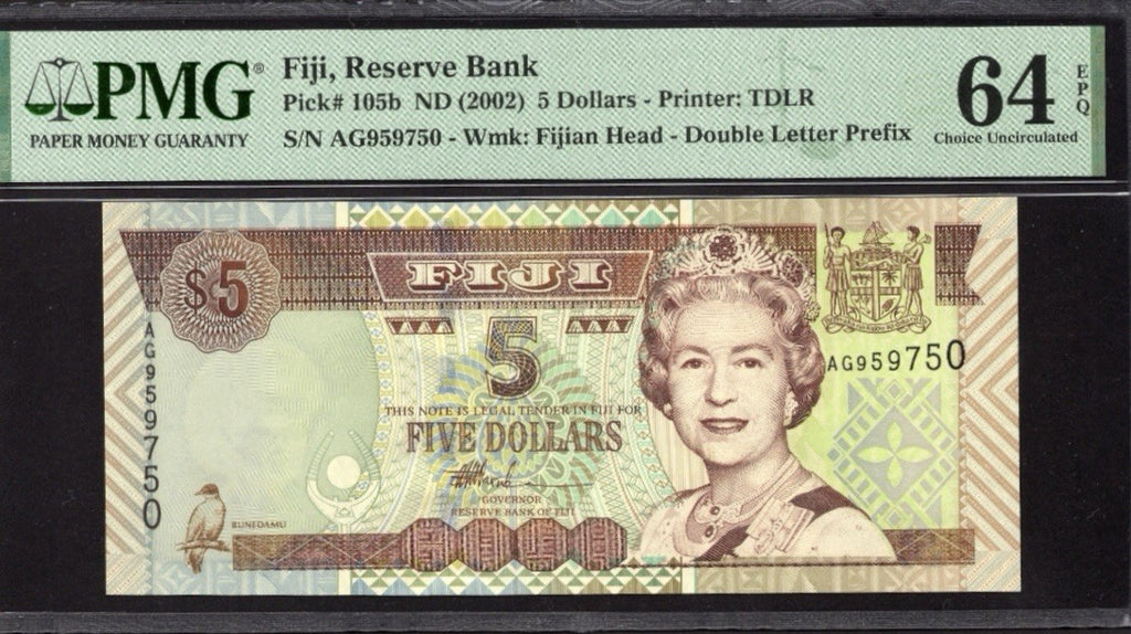 FIJI 5 dollars 2002 PMG Certified 64 EPQ UNC  P105b0