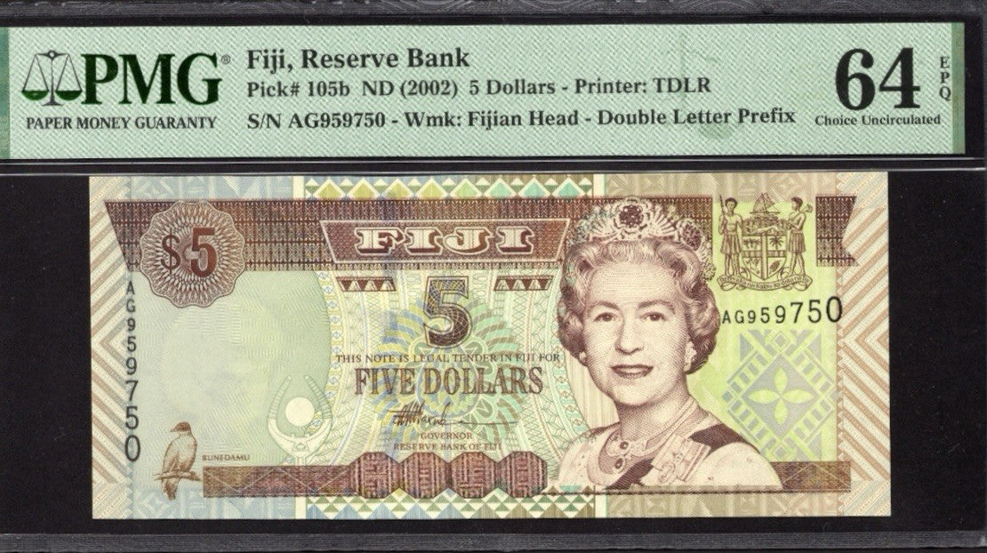 FIJI 5 dollars 2002 PMG Certified 64 EPQ UNC  P105b0