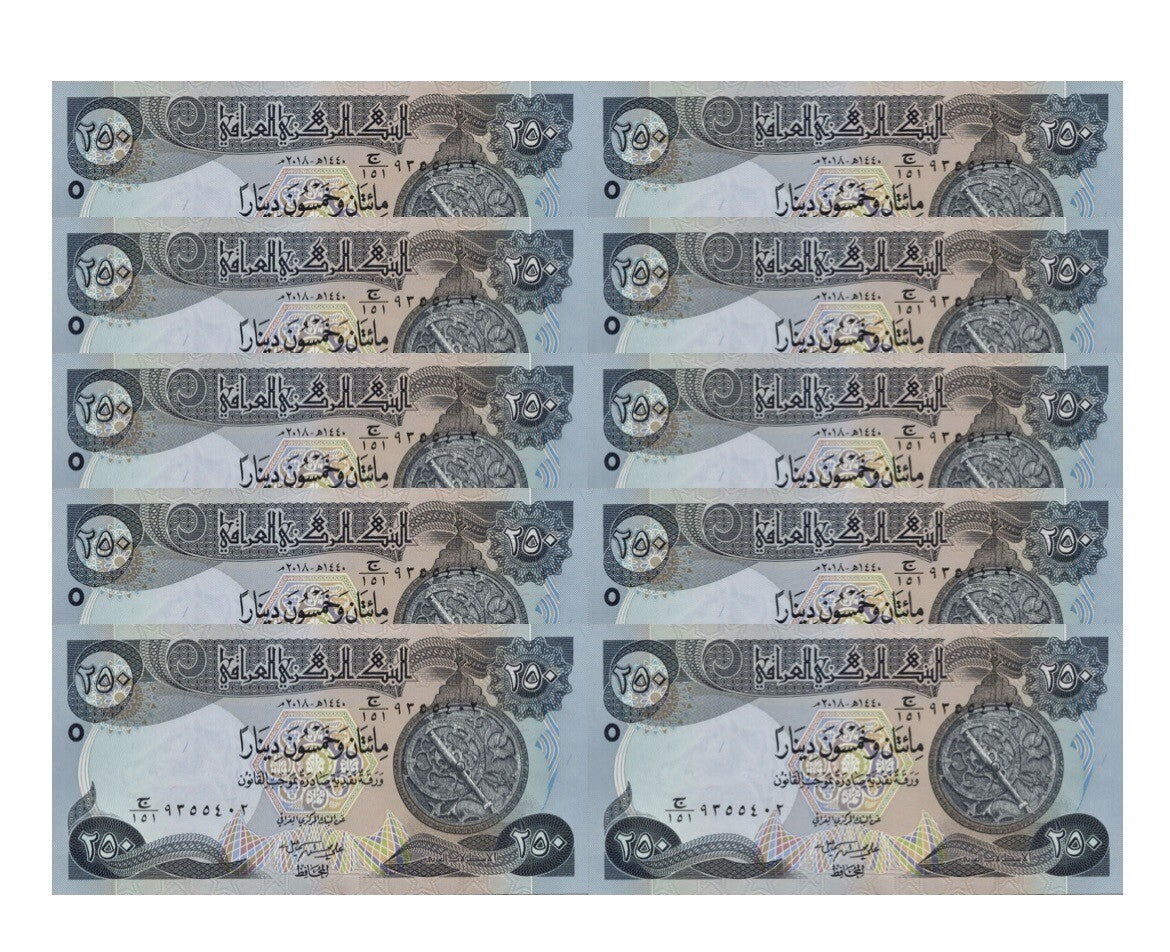 Iraq 2,500 Dinar Banknotes UNC (10 x 250 IQD) New, 250 Iraqi Dinar qty 101
