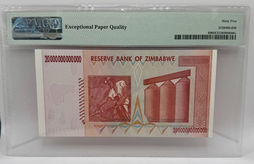 20 Trillion Dollars Zimbabwe 2008 P90 PMG 65 EPQ Gem UNC Authentic1