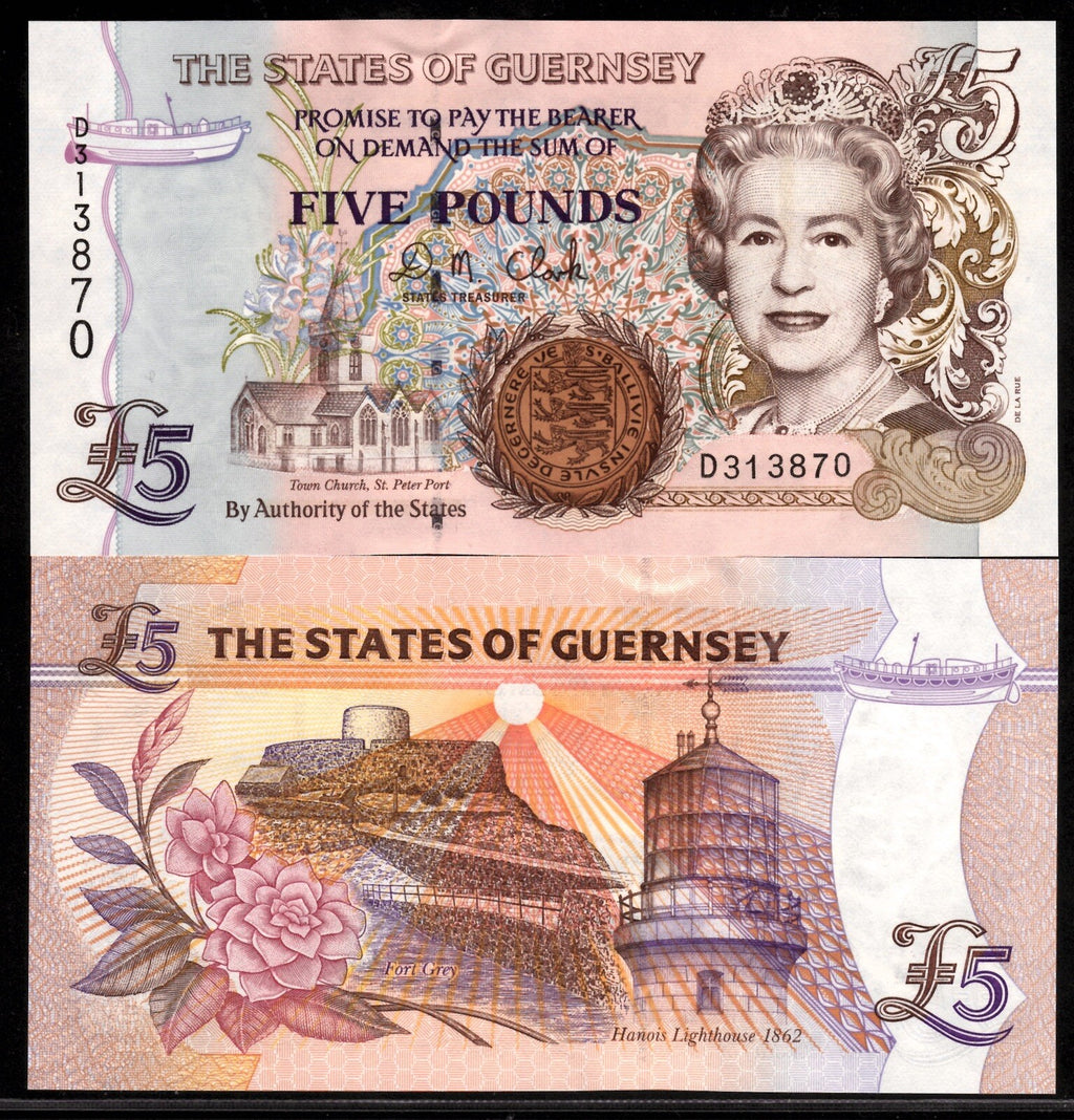 Guernsey 5 Pounds banknote, 1996 - 2006, P-56c, QEII UNC Currency 0