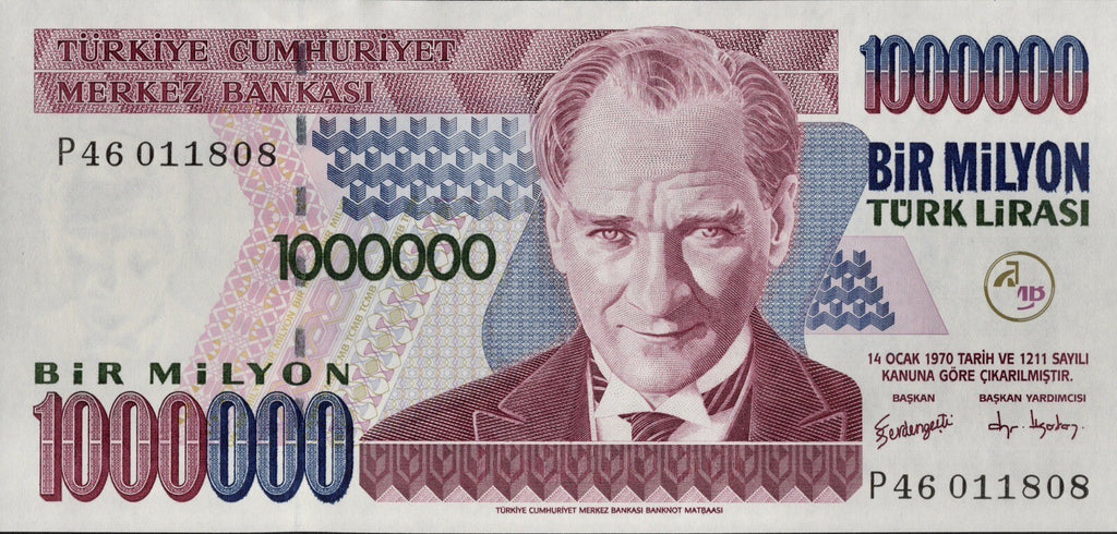 TURKEY 1,000,000 Lira qty 5 (5 MILLION TL Total) 1970-2002 UNC BANKNOTE USA2
