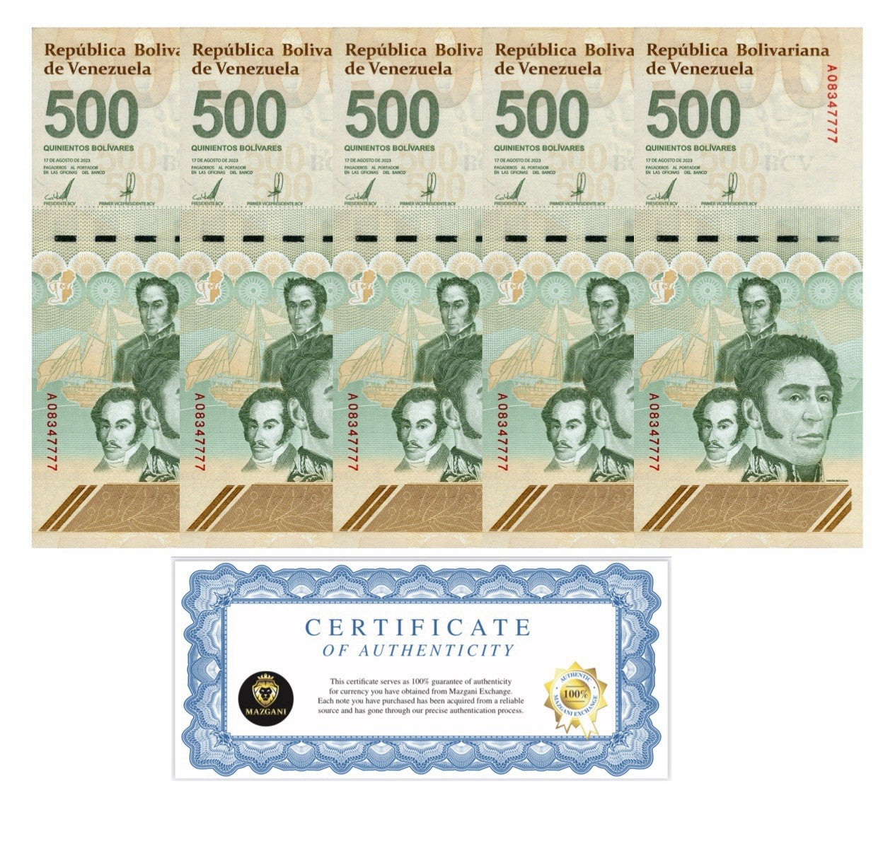 VENEZUELA 500 DIGITALES 2023 qty 5 UNC 500 million bolivar soberano New USA0