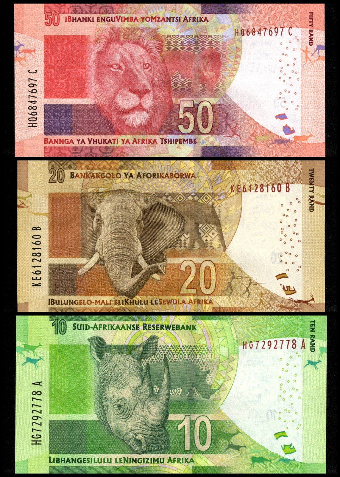 SET ; South Africa, 10, 20, 50 Rand, ND 2013 - 2018 UNC Banknote Nelson Mandela1