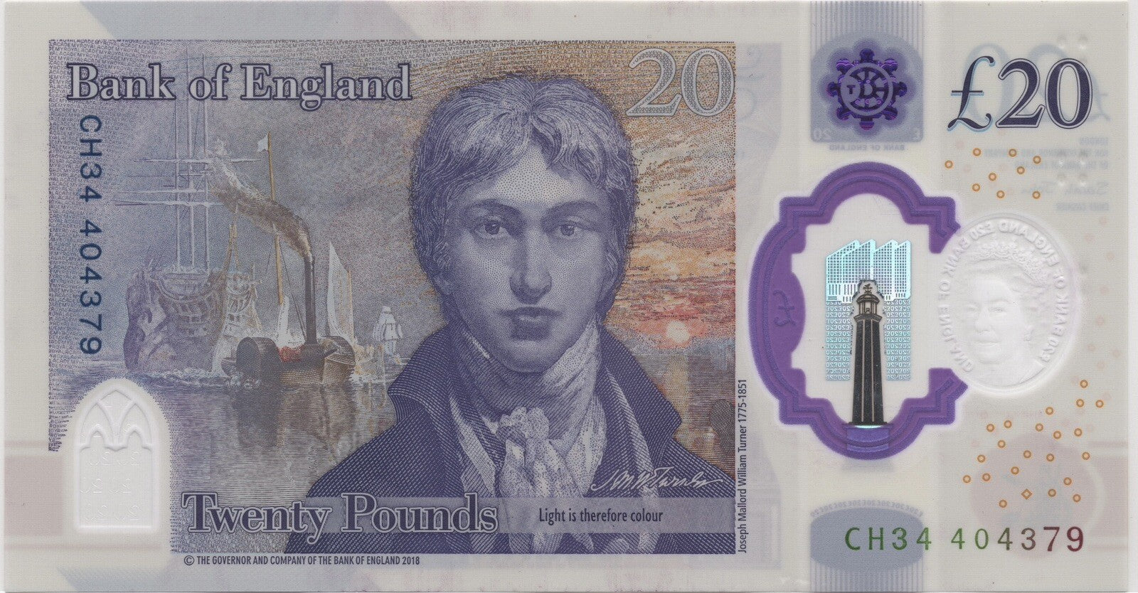 UK Great Britain British 20 pounds  2018 QEII Polymer Cir3