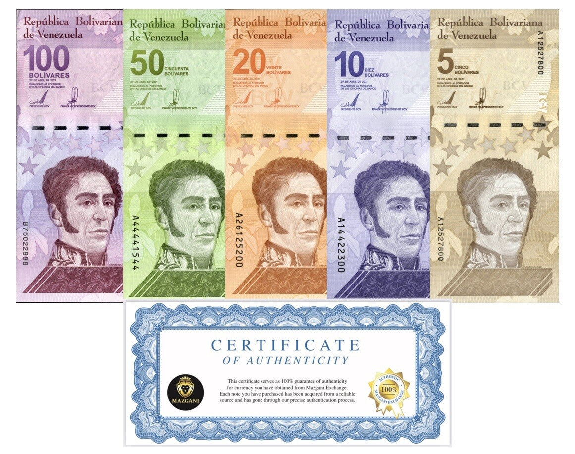 Venezuela Bolivares Digitales 5 Pcs SET 2021 UNC Banknote 5, 10, 20, 50, 100 New0