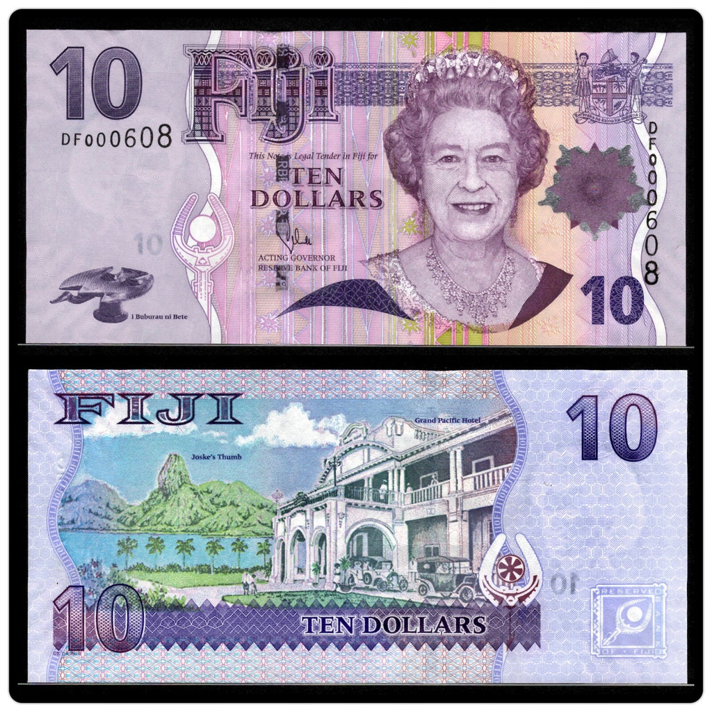 FIJI 2, 5, 10 dollars 3 Pcs SET Banknotes UNC  Queen Elizabeth II2