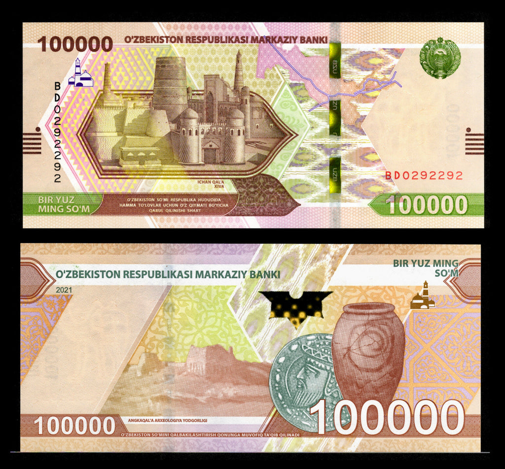 Uzbekistan, 100000 (100,000) Sum, 2021, P-92 , UNC , Completely Redesigned NEW0