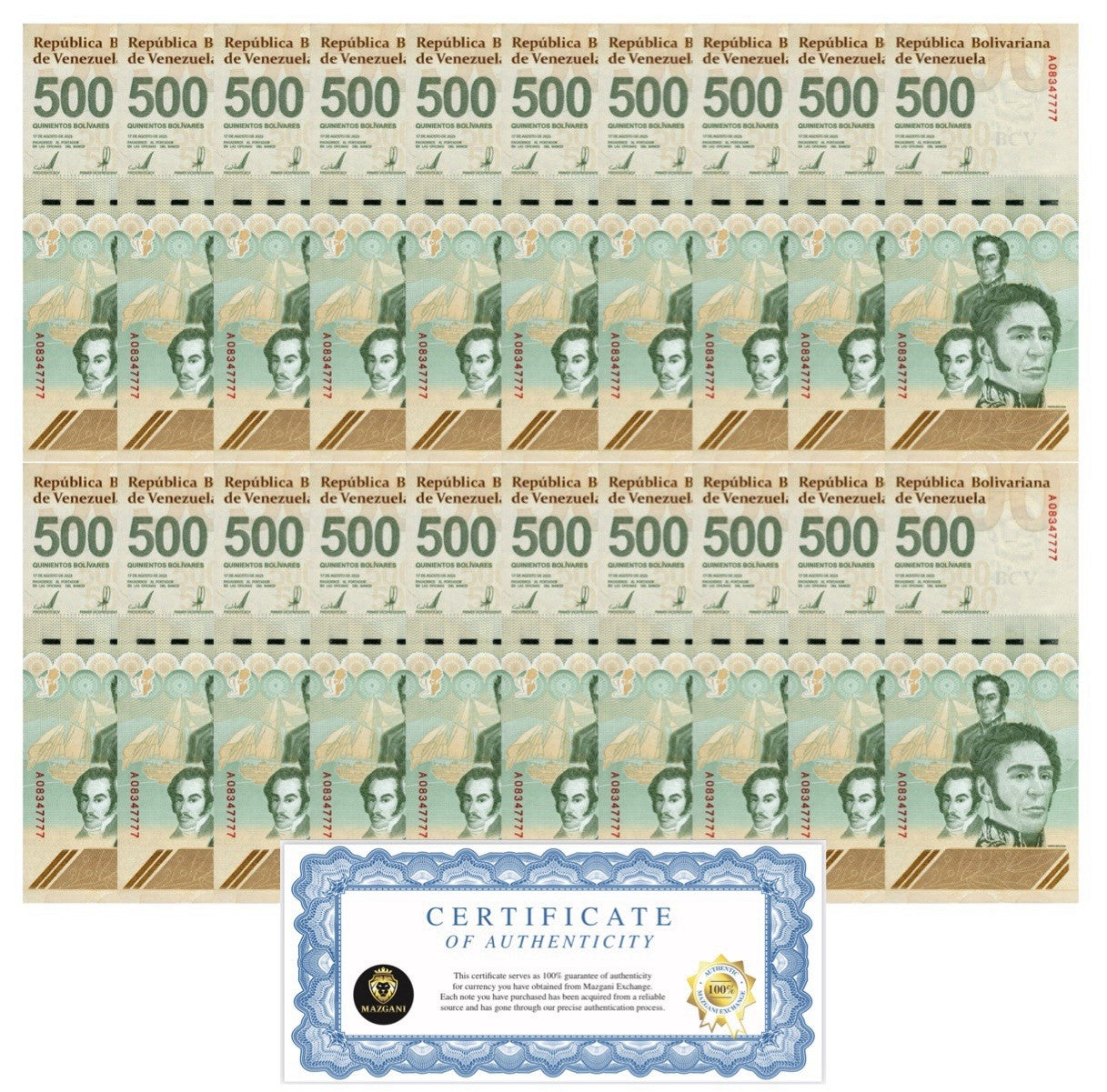 VENEZUELA 500 DIGITALES 2023 Qty 20 UNC 500 million bolivar soberano  New USA0