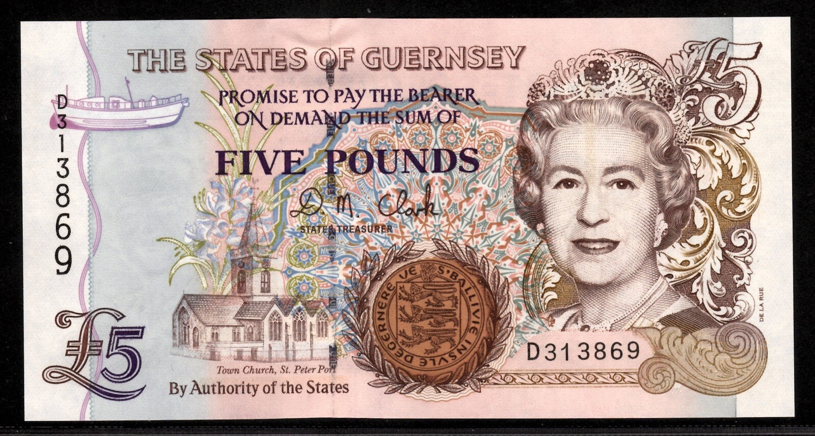 Guernsey 5 Pounds banknote, 1996 - 2006, P-56c, QEII UNC Currency 1