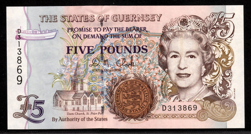 Guernsey 5 Pounds banknote, 1996 - 2006, P-56c, QEII UNC Currency 1