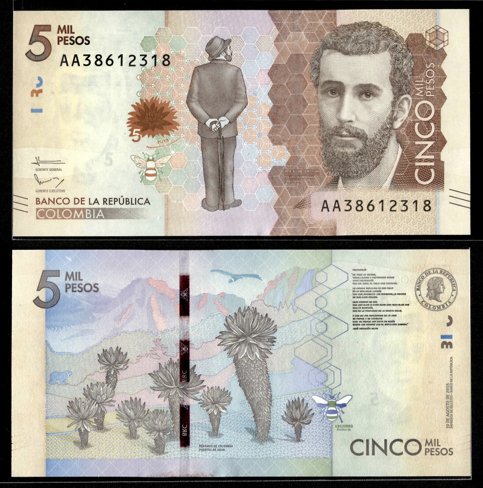 Colombia 5000, 2000, 1000 Pesos 3 Pcs set 2015 Banknote UNC New2