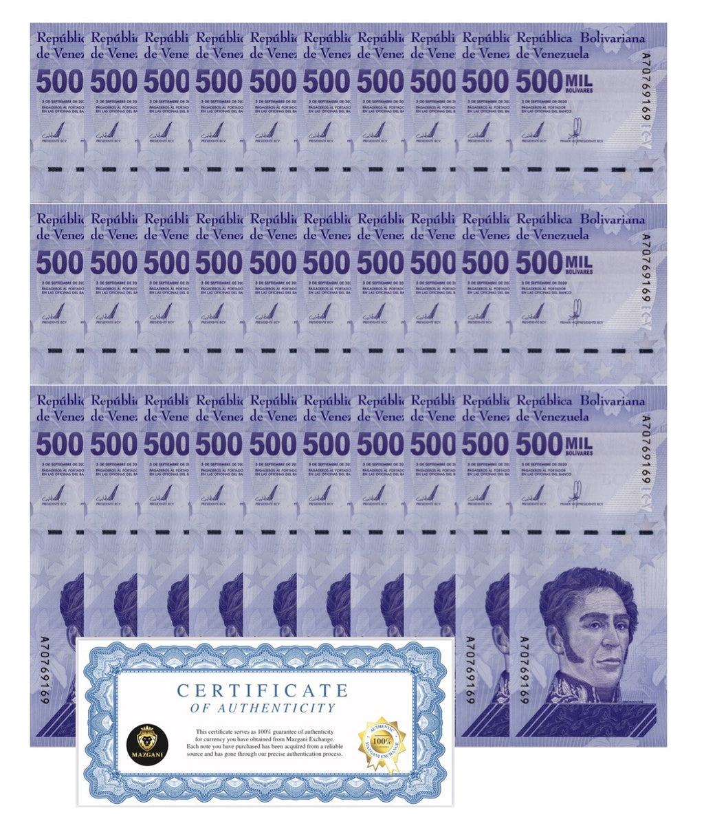 Venezuela 500 Mil Bolivar Soberano 2020 UNC qty 30 PCS 500,000 (1/2 Million) New0