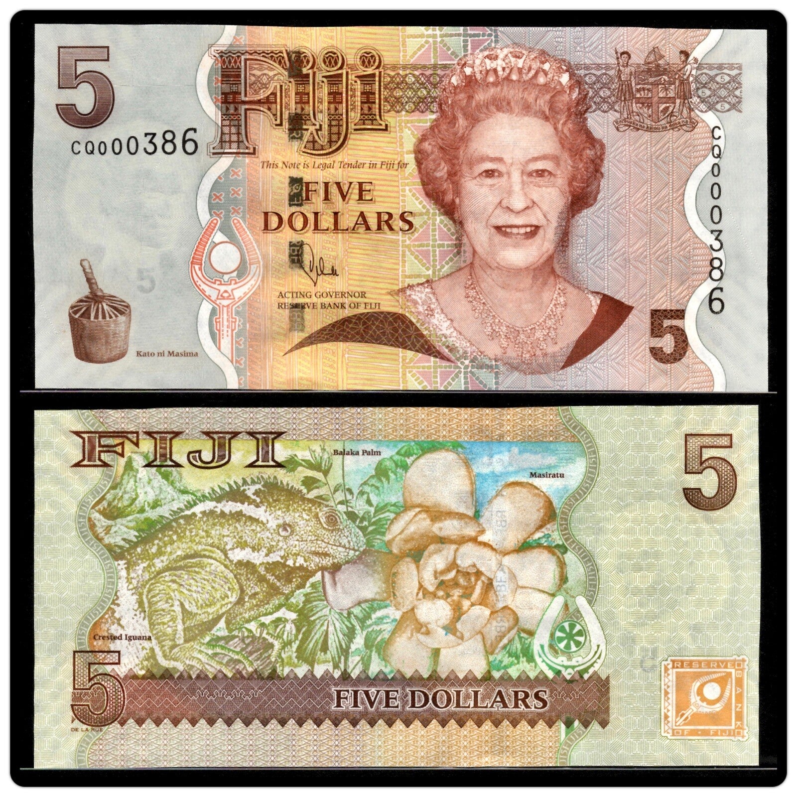 FIJI 2, 5, 10 dollars 3 Pcs SET Banknotes UNC  Queen Elizabeth II3
