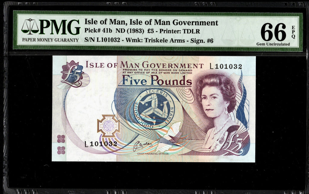 Isle of Man 5 Pounds, 1983 PMG Banknote GEM UNC 66 EPQ P-41b *2 Day Shipping*0