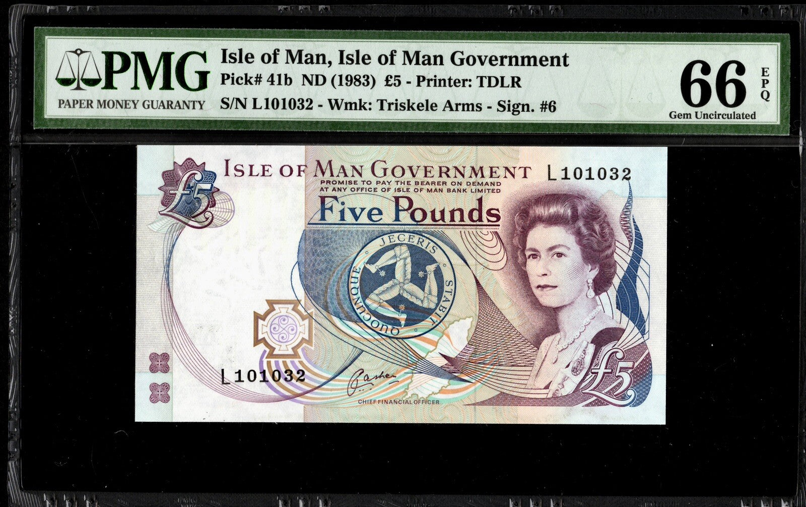 Isle of Man 5 Pounds, 1983 PMG Banknote GEM UNC 66 EPQ P-41b *2 Day Shipping*0