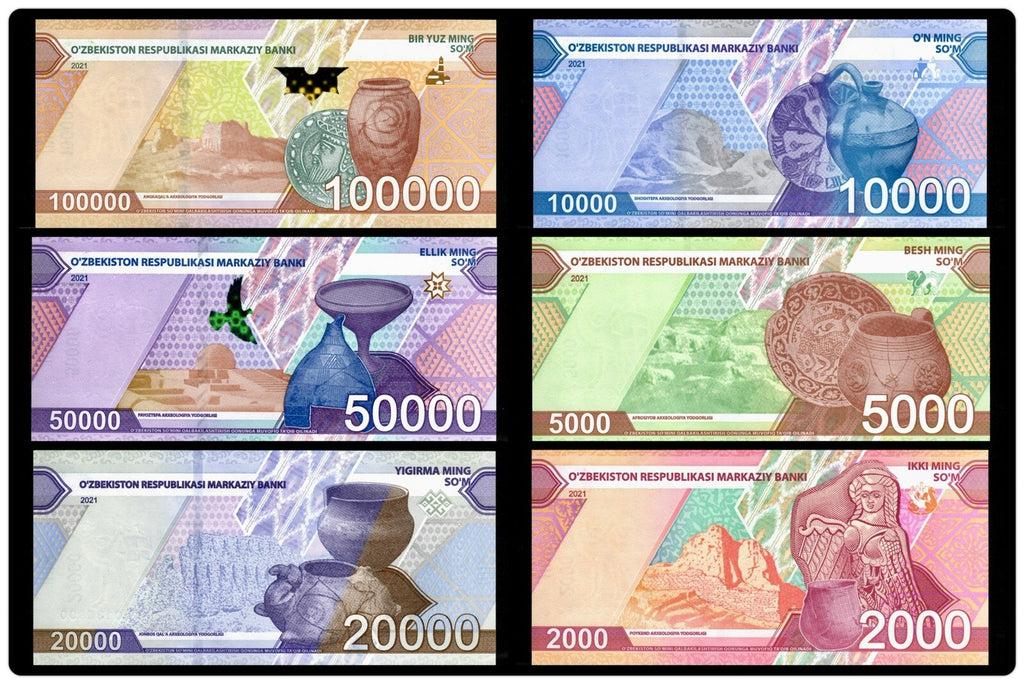 Uzbekistan 2000 5000 10,000 20,000 50,000 100,000 Sum, 6 Pcs SET, 2021, UNC NEW1