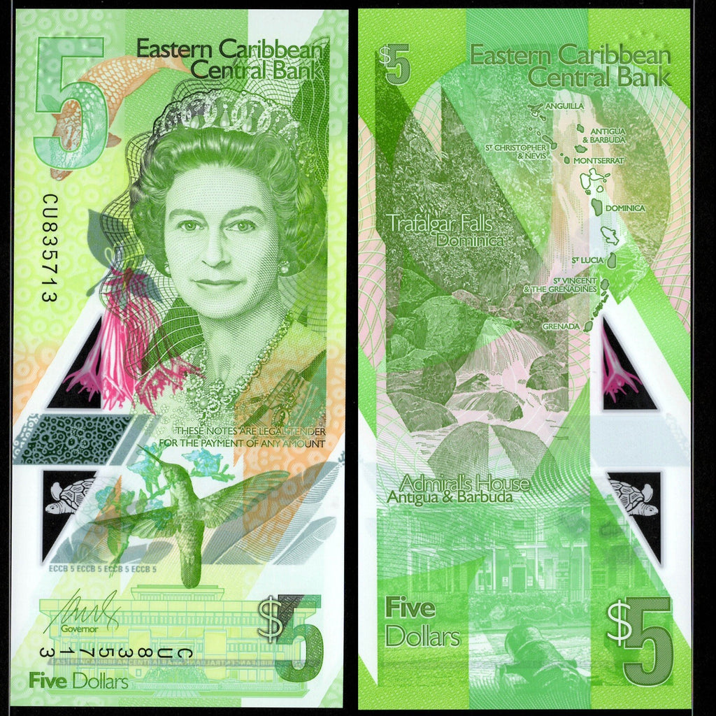 East Caribbean 3 Pcs SET 5, 10, 20 Dollars, 2019 P-New QE II Polymer UNC7