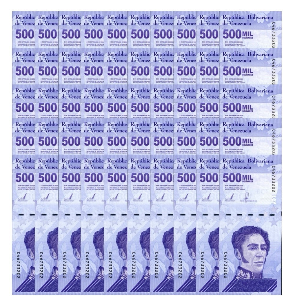 Venezuela 500 Mil Bolivar Soberano 2020 UNC qty 50 Pcs 1/2 Bundle New1