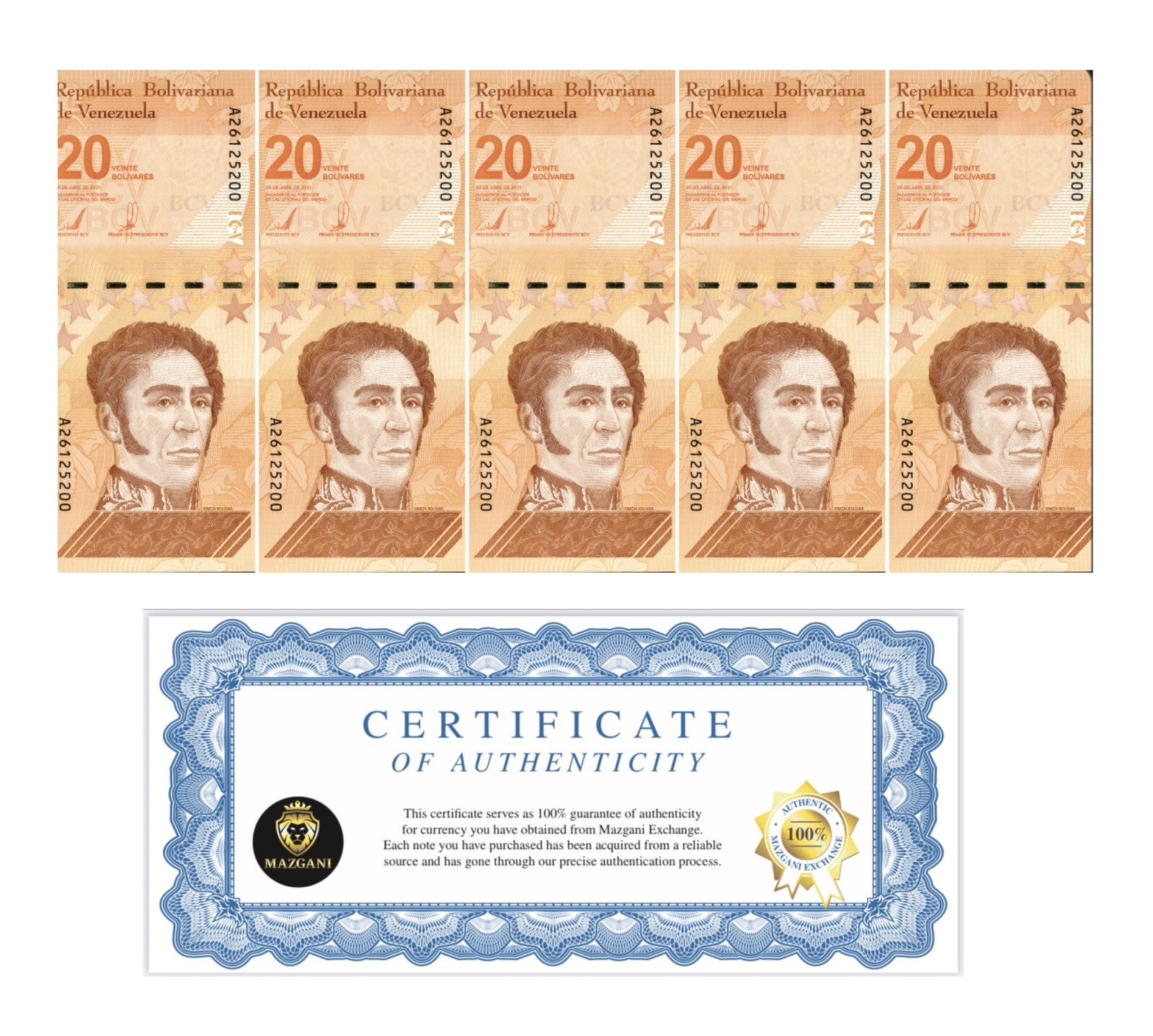 Venezuela 20 Digitales banknotes 2021 qty 5 UNC 20 million bolivars New P-1170