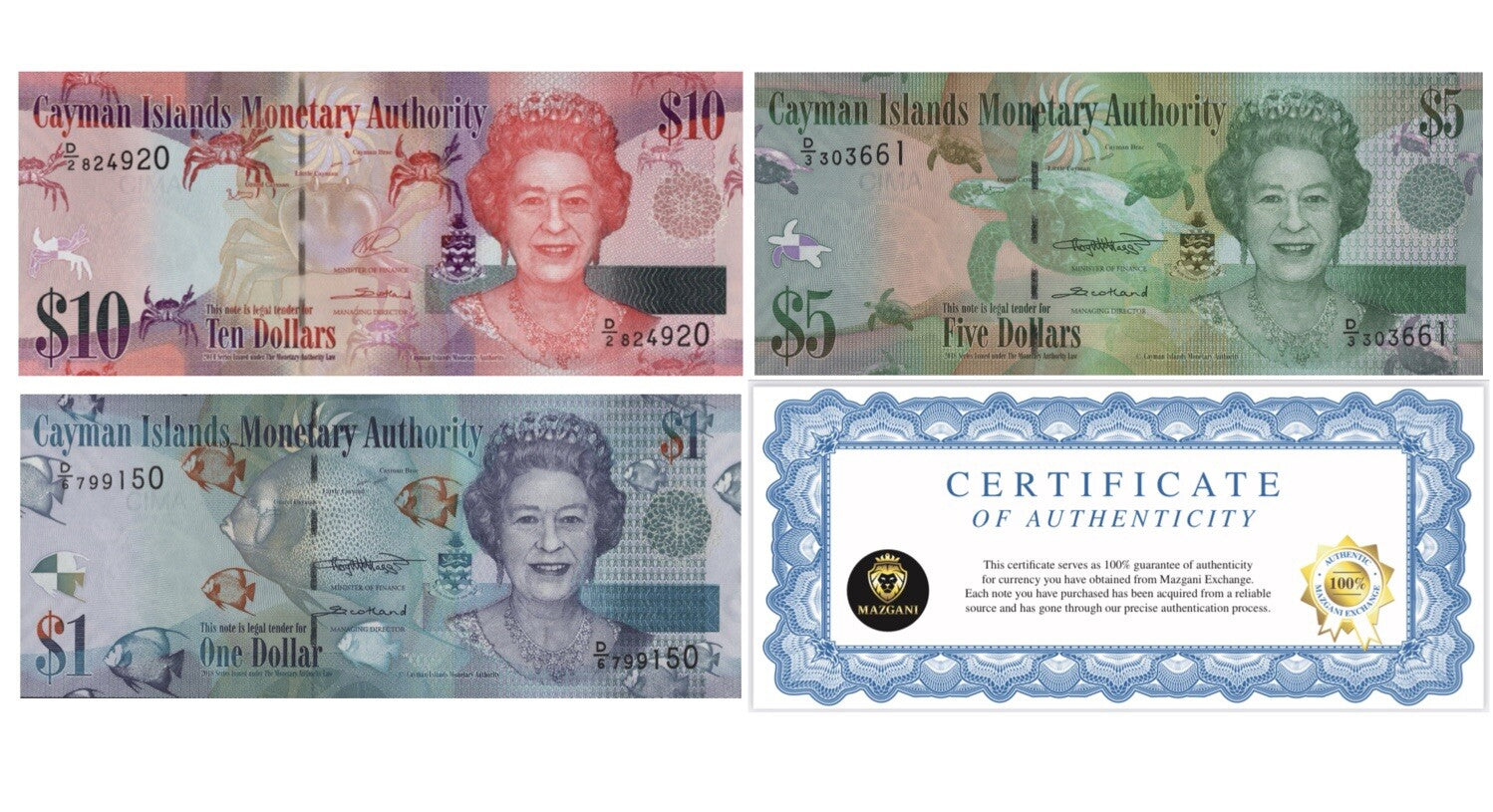 Cayman Islands 1, 5, 10 dollars 3 Pcs Set 2014 - 2018 UNC Queen Elizabeth II New2