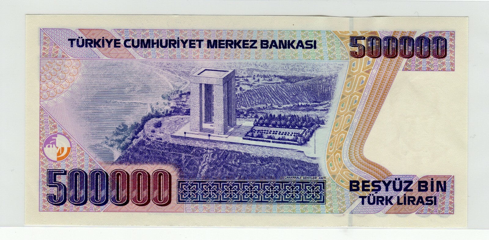 TURKEY  500,000 (1/2 MILLION) LIRA P-208c 1993  ATATURK MONUMENT UNC BANKNOTE2