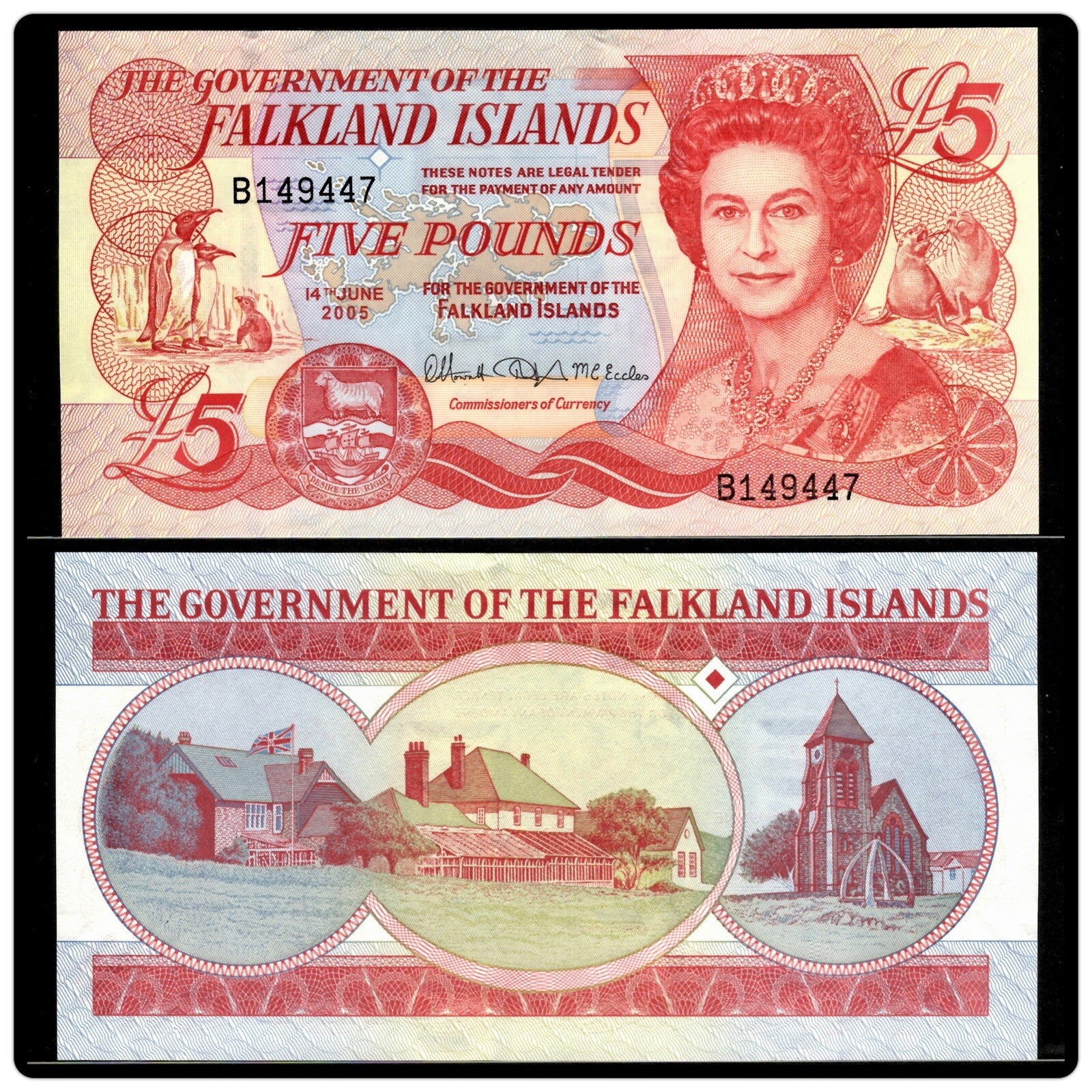 Falkland Islands 5 £ Pounds, 2005, British Administration P-17a, UNC QEII0