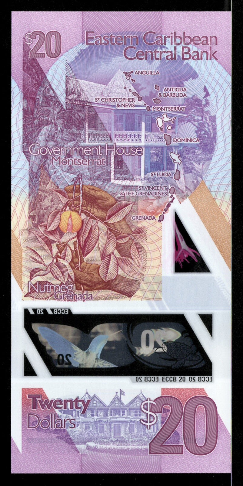 East Caribbean 20 Dollars, 2019 P-New Queen Elizabeth II Polymer Banknote UNC3