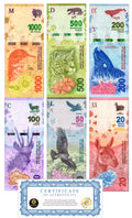 Argentina 20 50 100 200 500 1000 Pesos 6 Pcs SET NEW, 2016-2019 Banknote ND UNC0