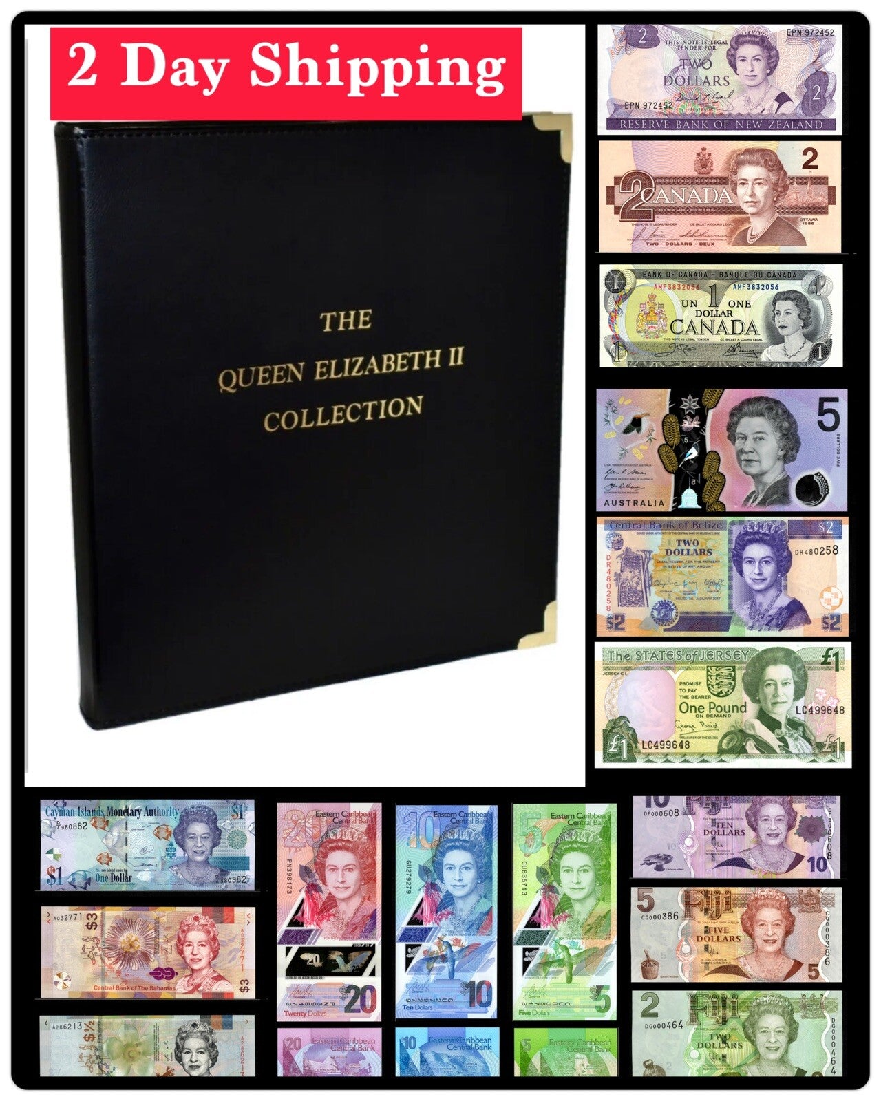 Queen Elizabeth II, 23 PCs Banknote/Coin Album Set, UNC Currency Gift Set0