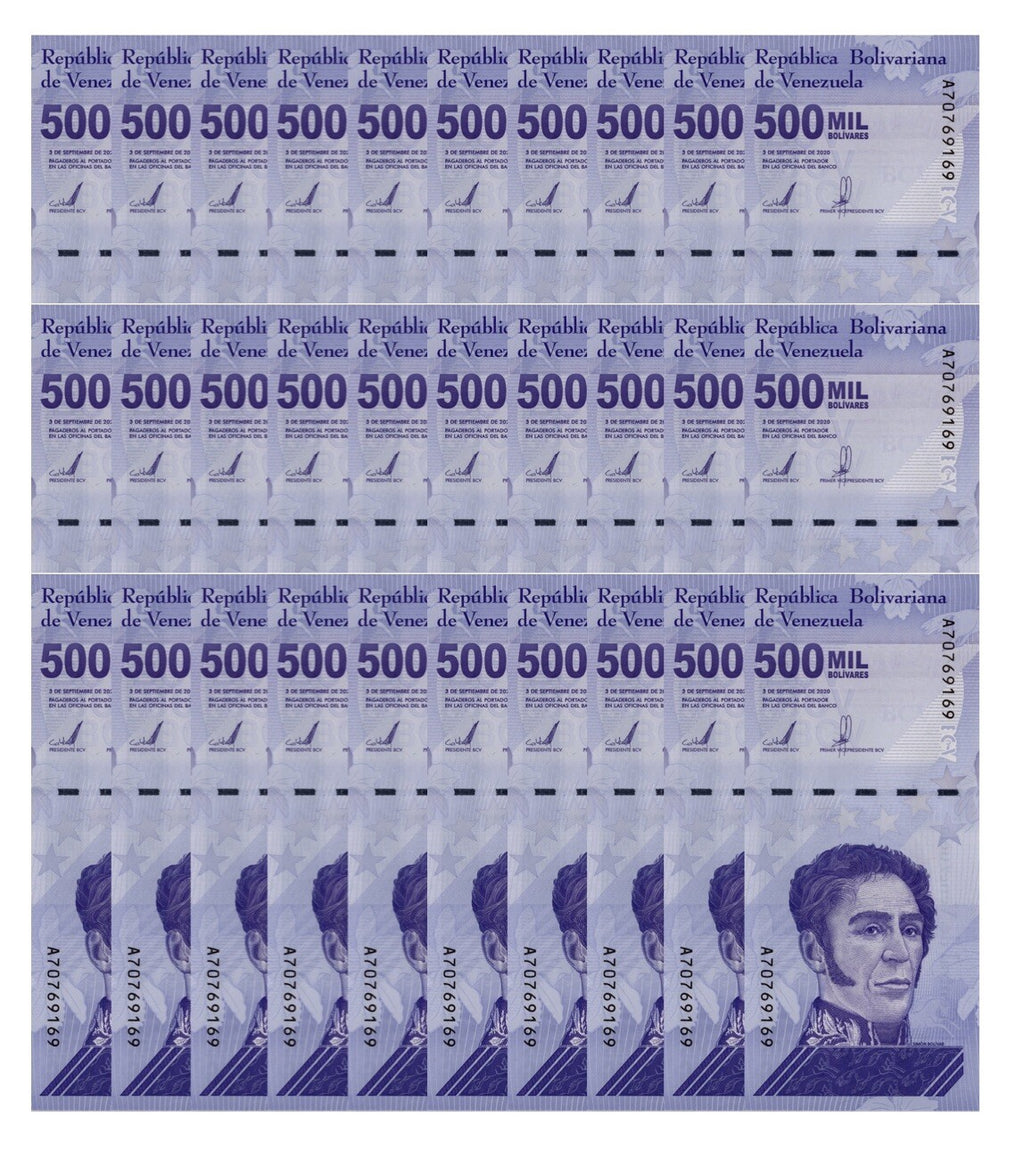 Venezuela 500 Mil Bolivar Soberano 2020 UNC qty 30 PCS 500,000 (1/2 Million) New1