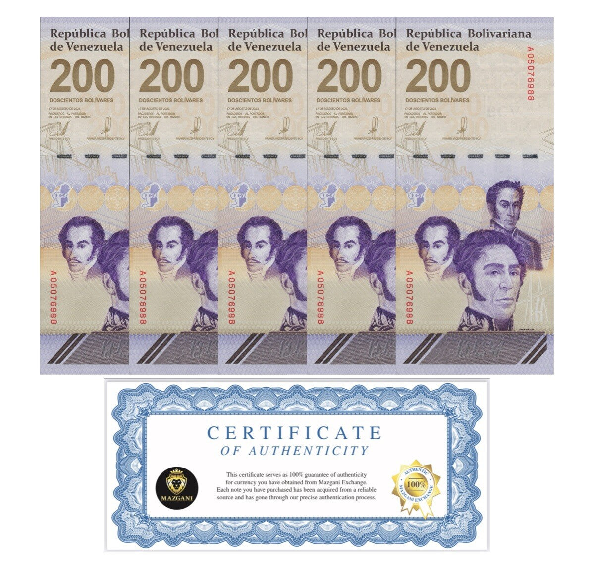 Venezuela 200 Digitales qty 5 2023/24 Circulated 200 million Bolivar  USA0