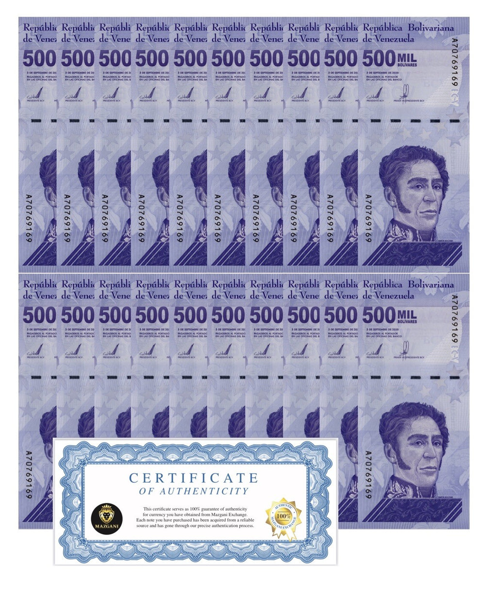 Venezuela 500 Mil Bolivar Sobberano 2020 UNC X 20 PCS 500000 (1/2 Million) New0