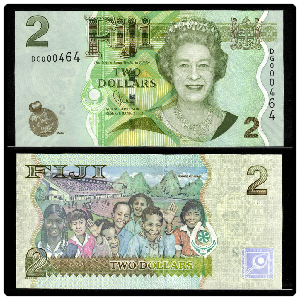 FIJI 2, 5, 10 dollars 3 Pcs SET Banknotes UNC  Queen Elizabeth II4