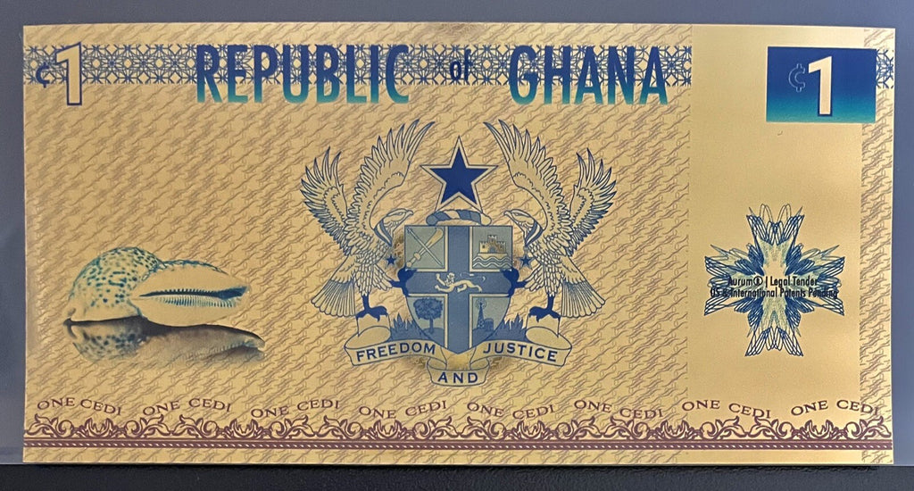 Ghana 1 Cedi Aurum 24k gold Banknote 2020 Uncirculated **2 Day Free Shipping**2