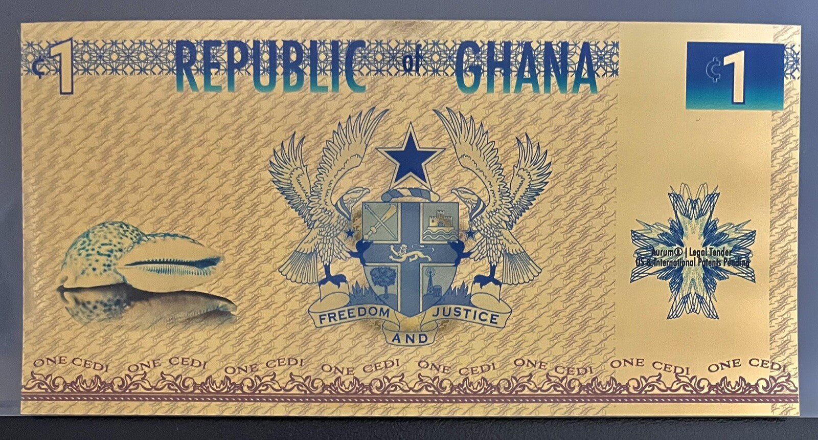 Ghana 1 Cedi Aurum 24k gold Banknote 2020 Uncirculated **2 Day Free Shipping**2