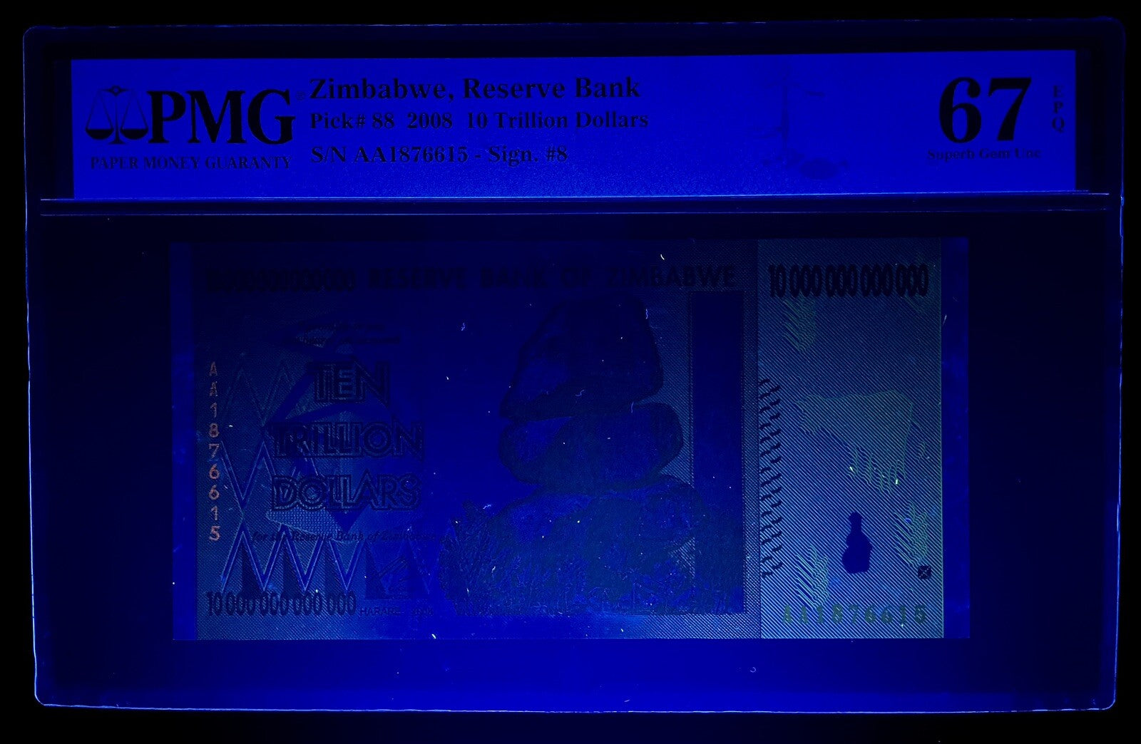 Zimbabwe 10 Trillion Dollars  2008 P88 PMG 67 EPQ Gem UNC Authentic USA2