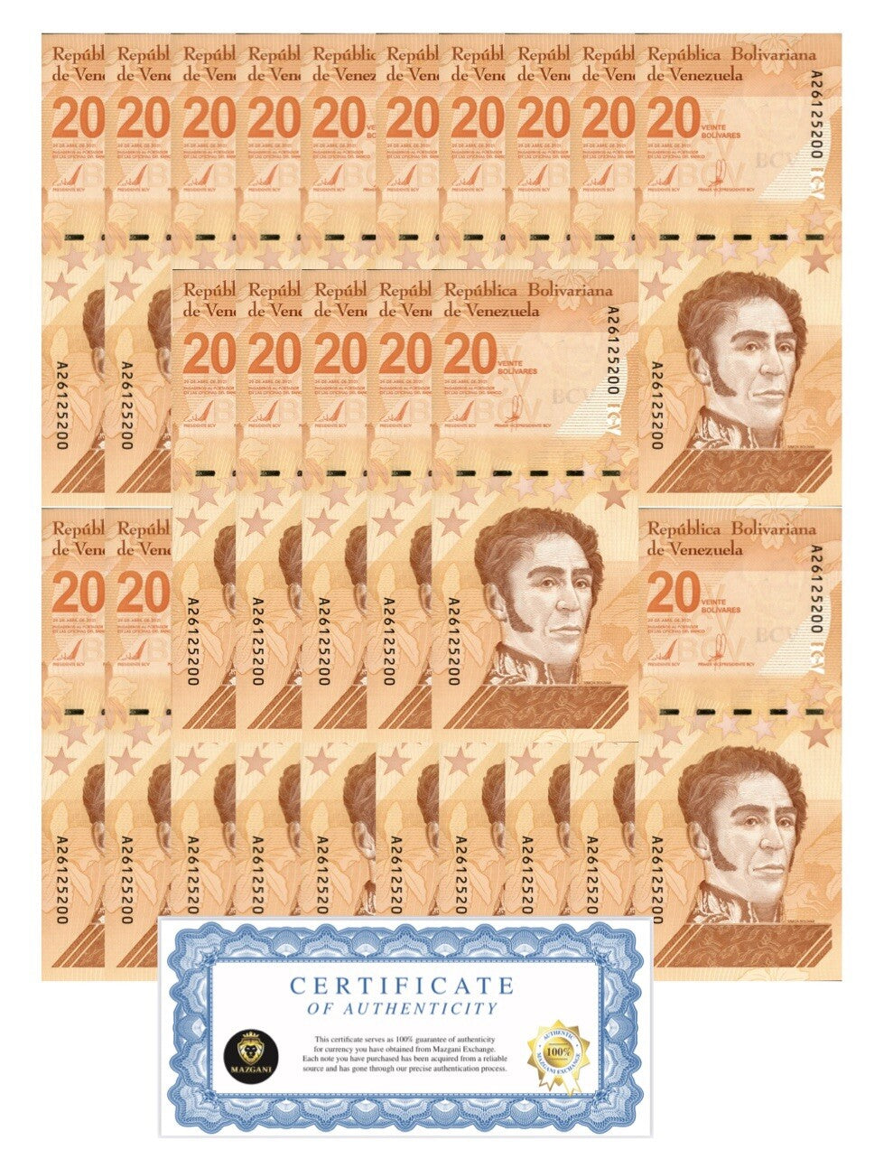 Venezuela 20 Digitales 2021 qty 25 UNC 20 million bolivars soberano P-117 USA0