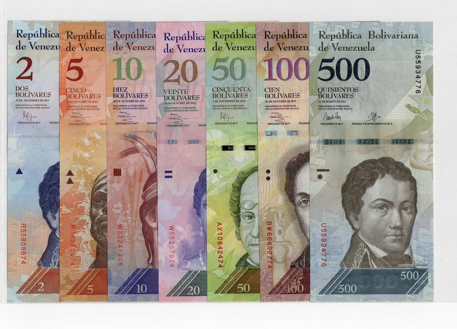Venezuela 2 to 100,000 Bolivares, 2007-2017 FULL SET, 13 Pcs UNC Banknotes2