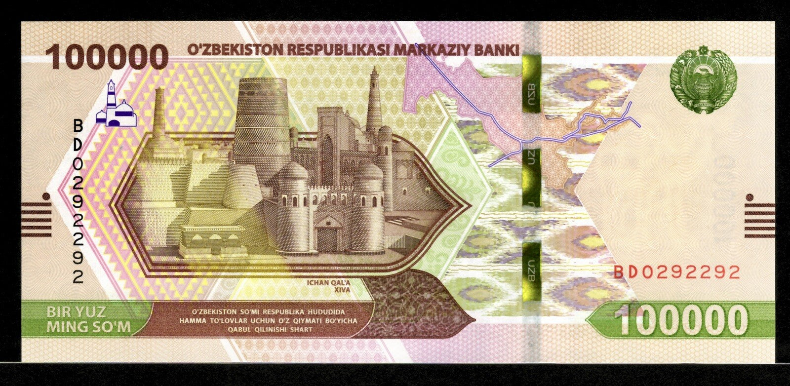 Uzbekistan, 100000 (100,000) Sum, 2021, P-92 , UNC , Completely Redesigned NEW1