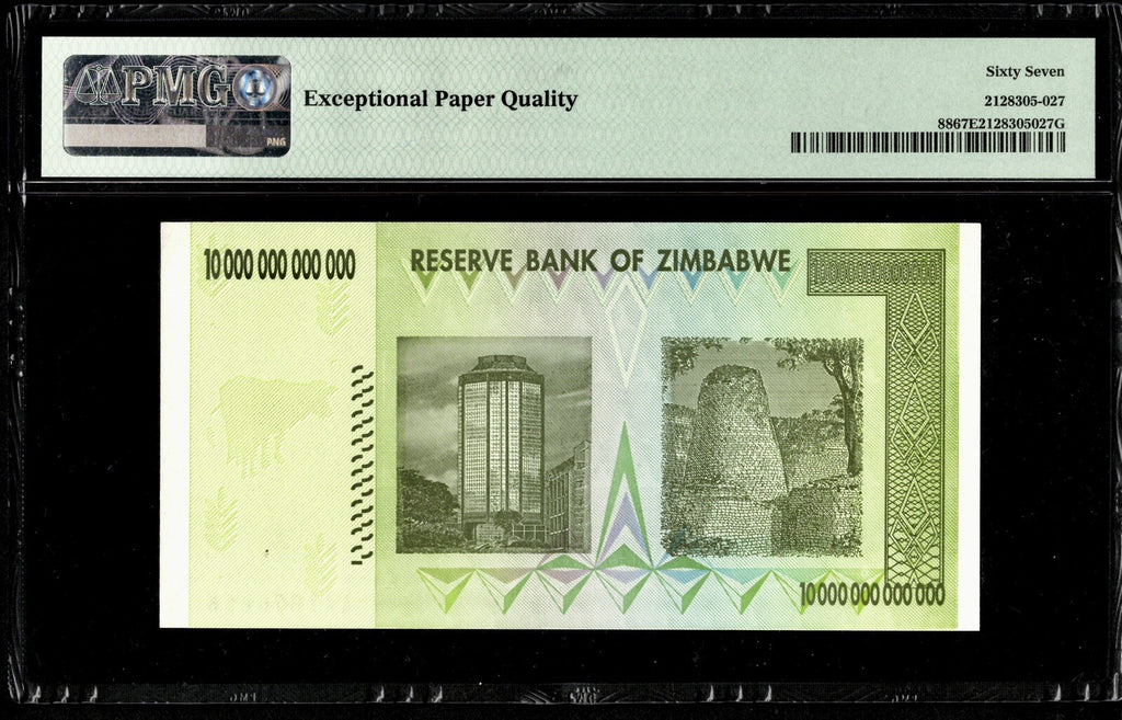Zimbabwe 10 Trillion Dollars  2008 P88 PMG 67 EPQ Gem UNC Authentic USA1
