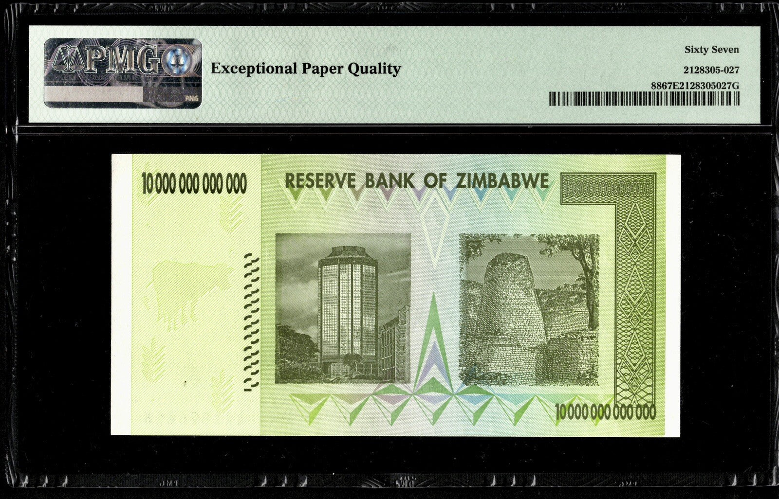 Zimbabwe 10 Trillion Dollars  2008 P88 PMG 67 EPQ Gem UNC Authentic USA1