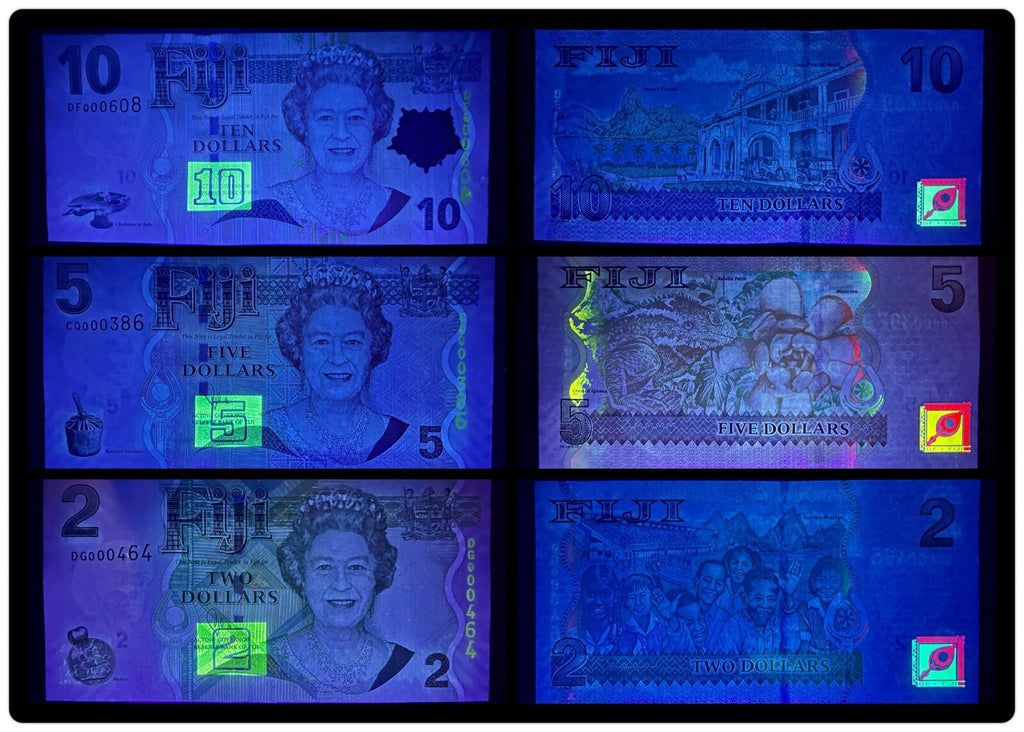 FIJI 2, 5, 10 dollars 3 Pcs SET Banknotes UNC  Queen Elizabeth II1