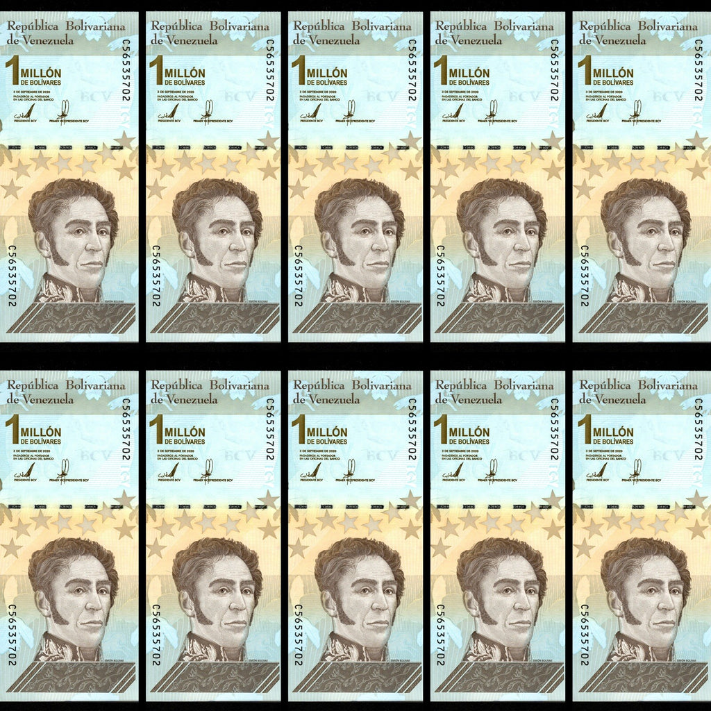 Venezuela 1 Million (1,000,000) Bolivar Soberano 2020 UNC X 10 PCS bundle New1